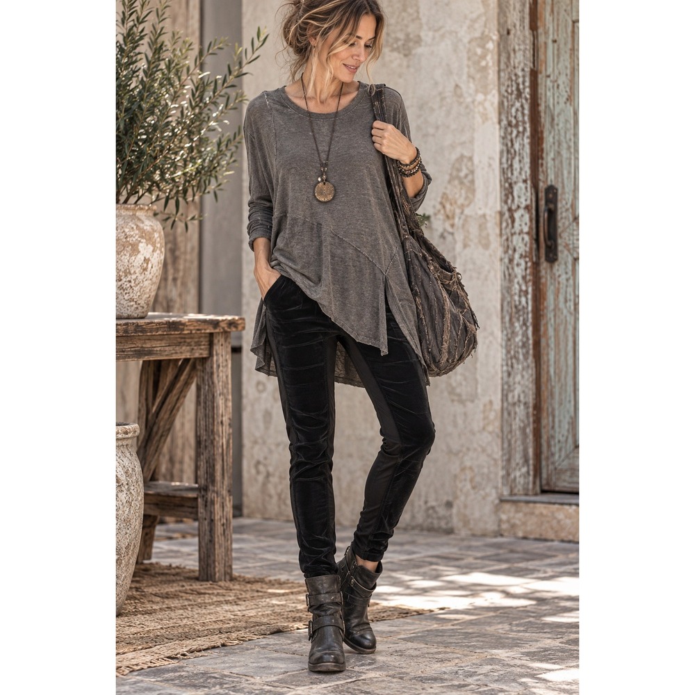 Wearables Black Corduroy Leggings L Thin Wale Stretch Lagenlook Artsy Boho 34x29